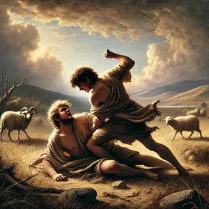 8. Un Kains runāja ar savu brāli Ābelu, un, kad tie bija laukā, tad Kains cēlās pret savu brāli Ābelu un to nokāva.